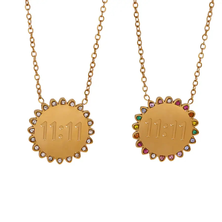 Angel Number Gold Necklace with Shimmering Pendant and Engraved 1111 - Necklace