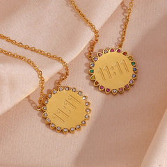 Angel Number Gold Necklace with Shimmering Pendant and Engraved 1111 - Necklace