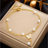 Gold Anklet with White Butterfly - Anklet