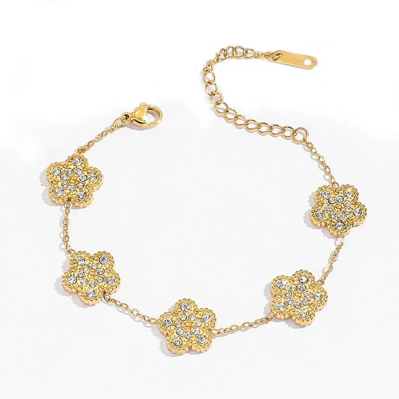 Gold Diamond Clover Bracelet - White background