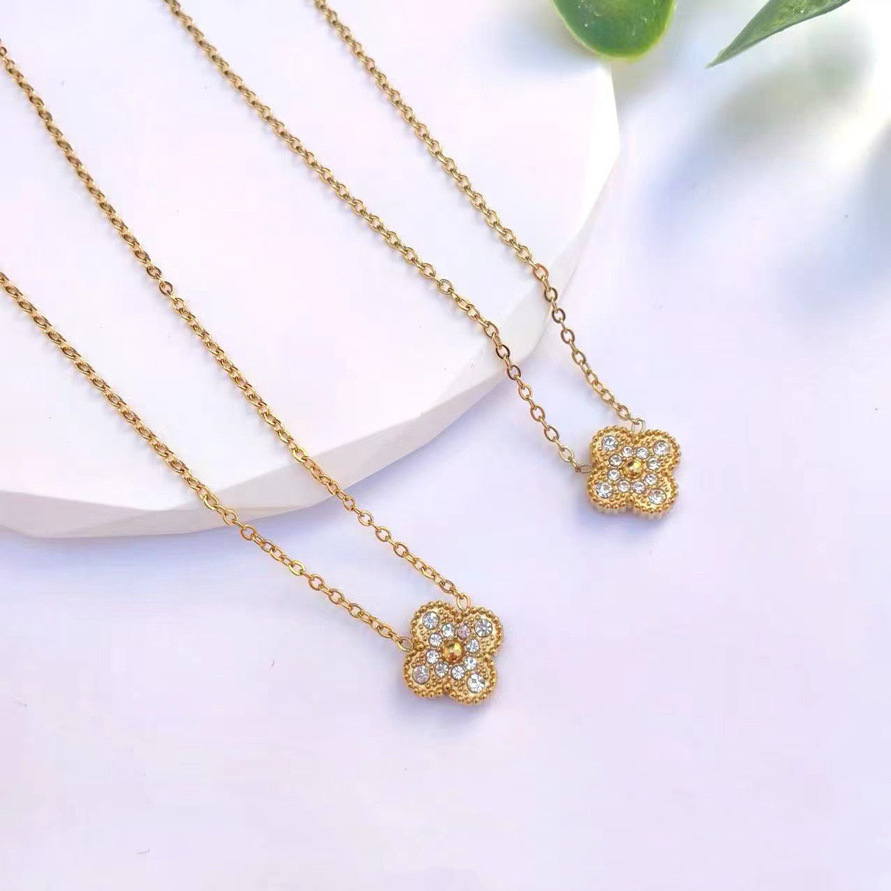 Gold Diamond Clover Necklace - Necklace