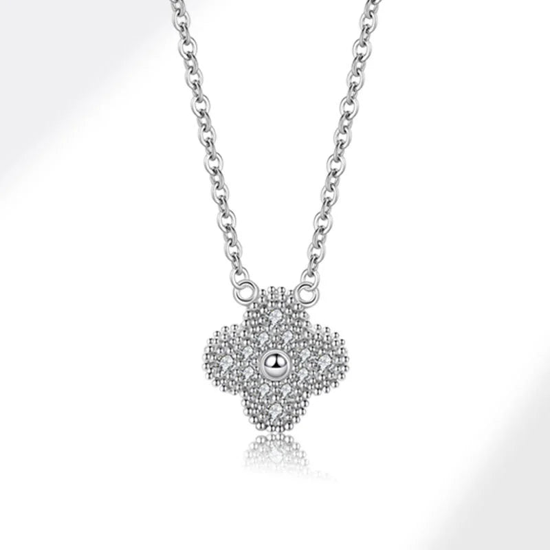 Silver Diamond Clover Necklace - Necklace