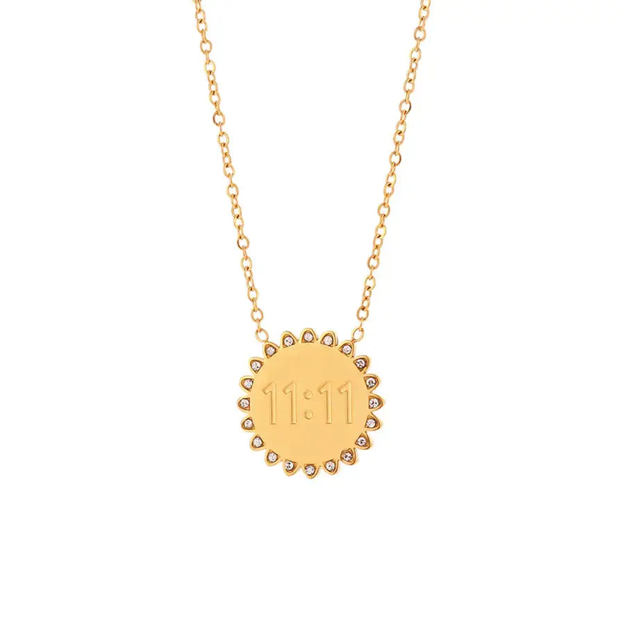 Angel Number Gold Necklace with Shimmering Pendant and Engraved 1111 - Necklace