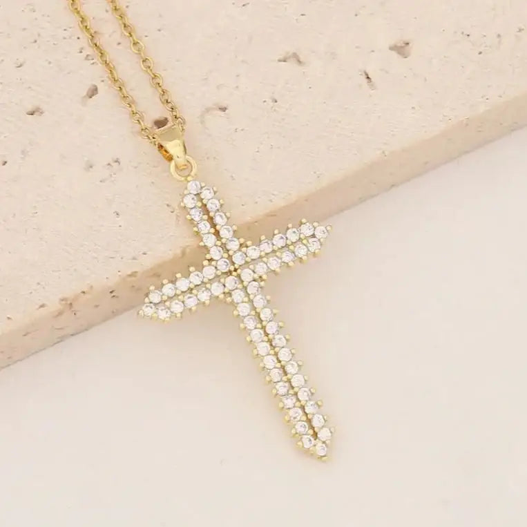 Beautiful Gold Cross Pendant with Chain - Cross