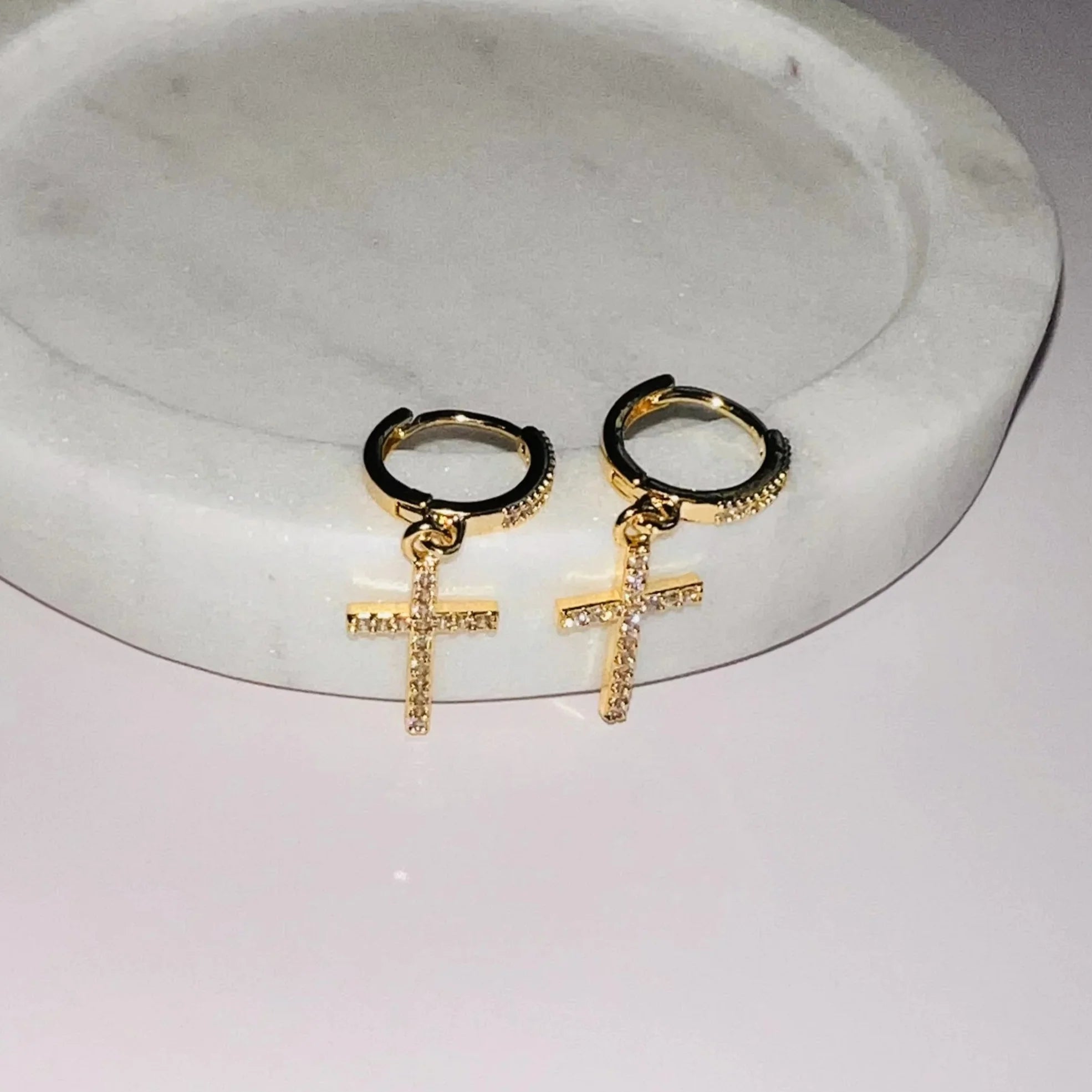 Evelyn Cross Huggie Earrings - Earrings