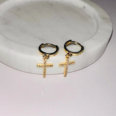 Evelyn Cross Huggie Earrings - Earrings