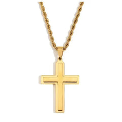 Stunning Gold Plated Cross Necklace with Figaro Chain Cross Design - Cross