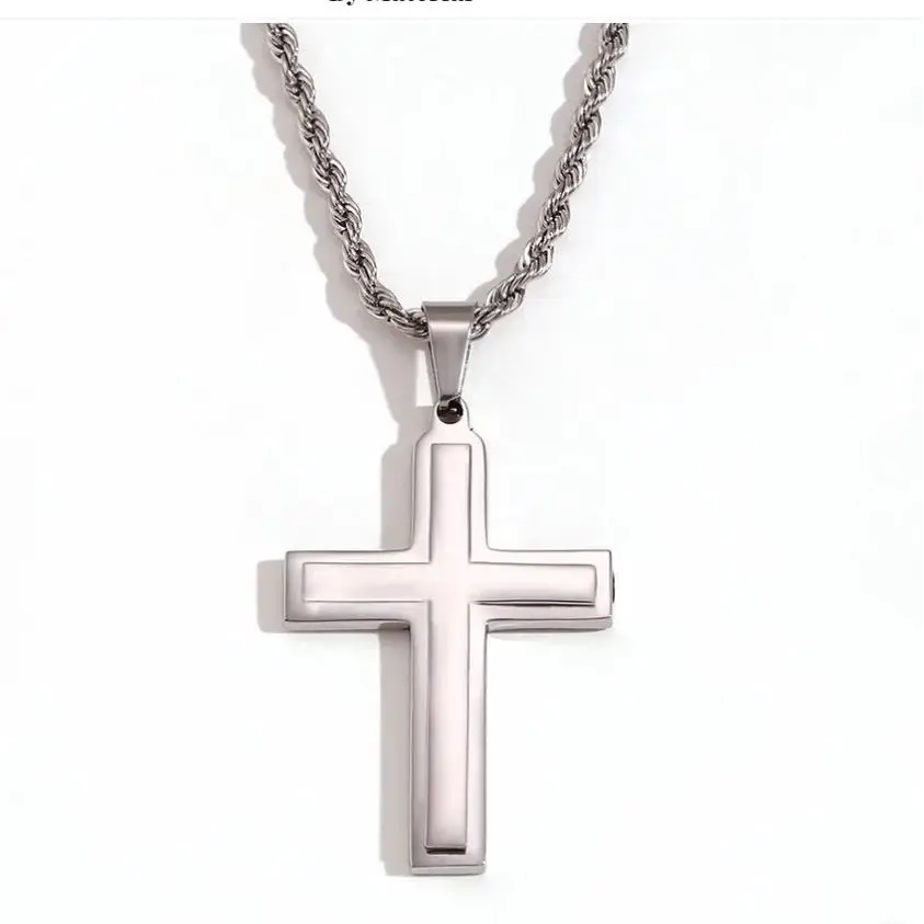 Silver Double Cross Necklace - Cross