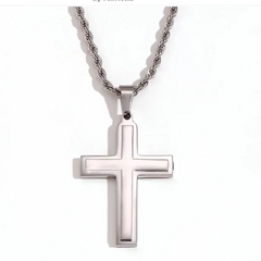 Silver Double Cross Necklace - Cross