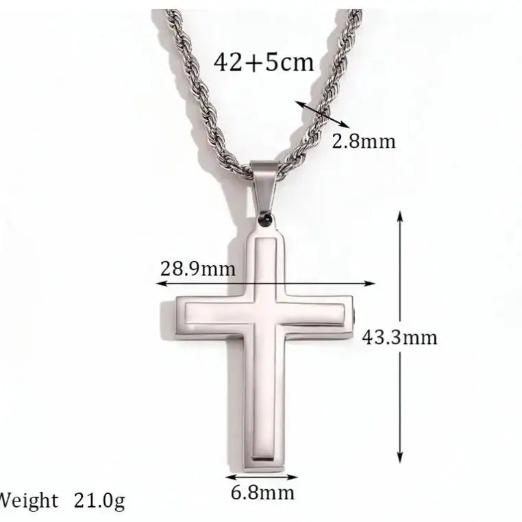 Silver Double Cross Necklace - Cross