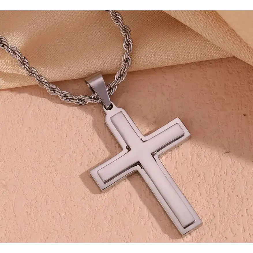 Silver Double Cross Necklace - Cross