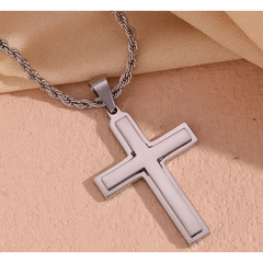 Silver Double Cross Necklace - Cross